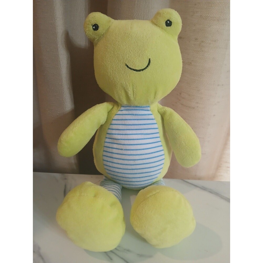 Baby Gear Frog Plush Green  With Blue White  Stripes  Soft Luvey